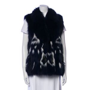 Adrienne Landau 100% Fox Fur Vest White & Black Sz. Small - Genuine Fox Fur